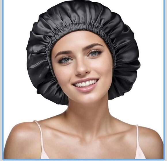 Unbranded Accessories - Silk Satin Sleep Bonnet - Black Night Cap for Hair‎ Protection